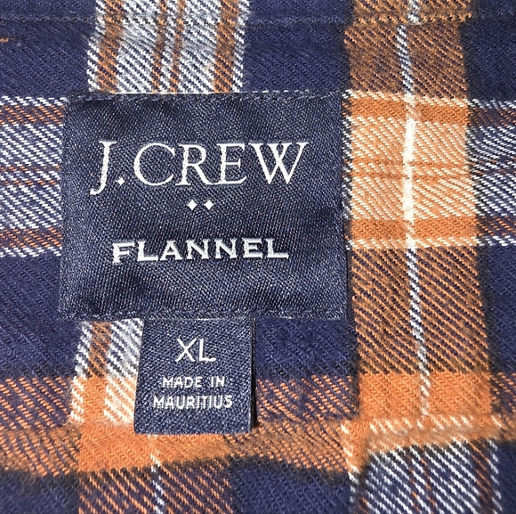 J. Crew Men's XL Plaid Flannel Shirt Navy Rust Orange 100% Cotton Lumberjack - Picture 3 of 8